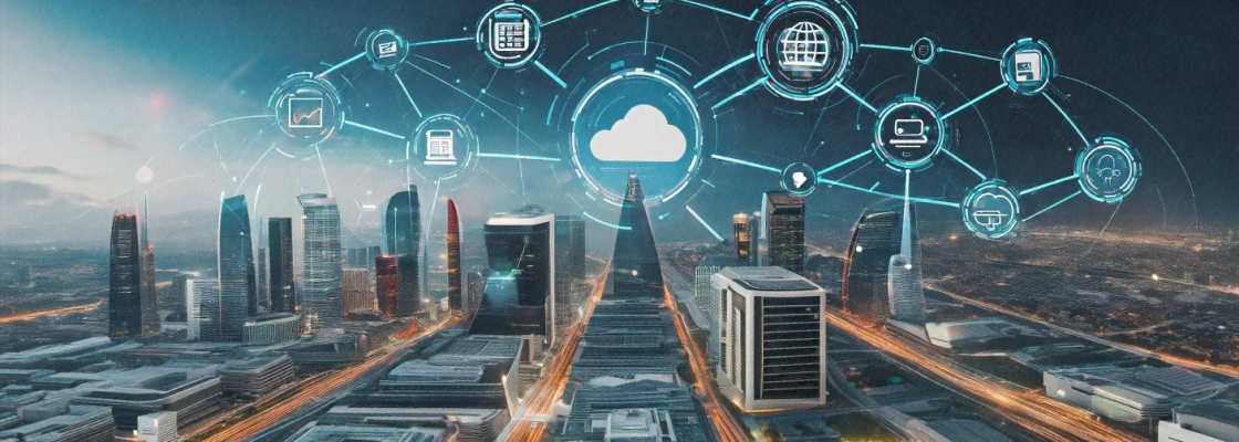 Ciudad futurista con soluciones cloud conectadas